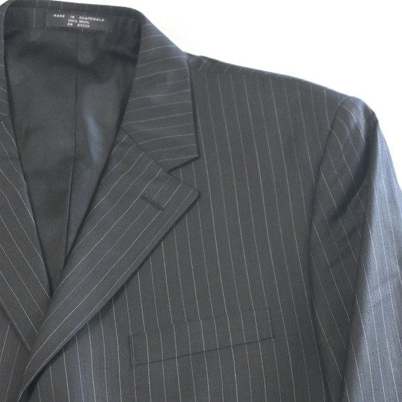 Jones New York 43R 36x30 Black Striped 100% Wool Mens Jacket Pants Suit - Picture 3 of 12